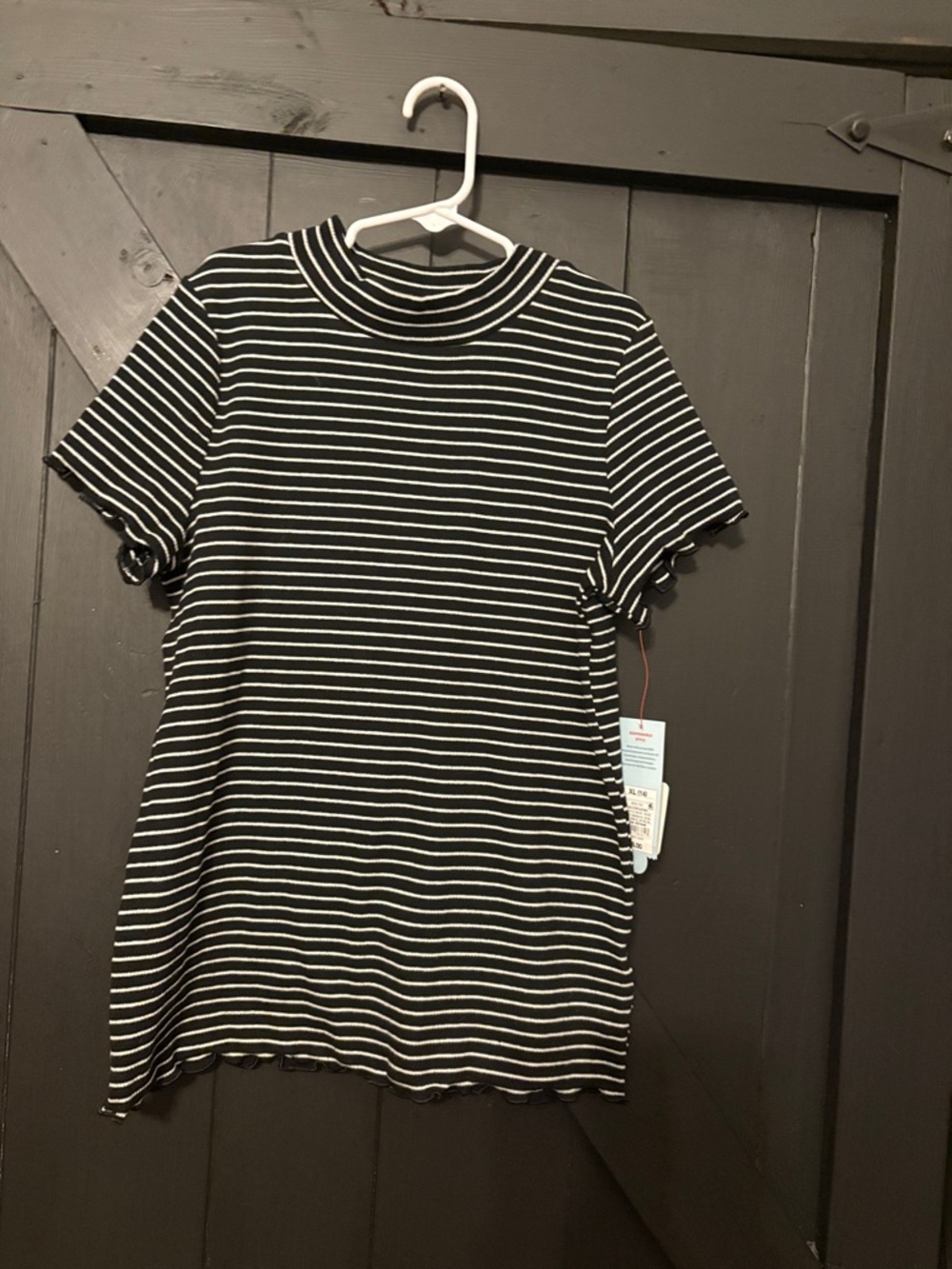 Xhilaration Black & White Striped Short-Sleeve Mock Neck Top